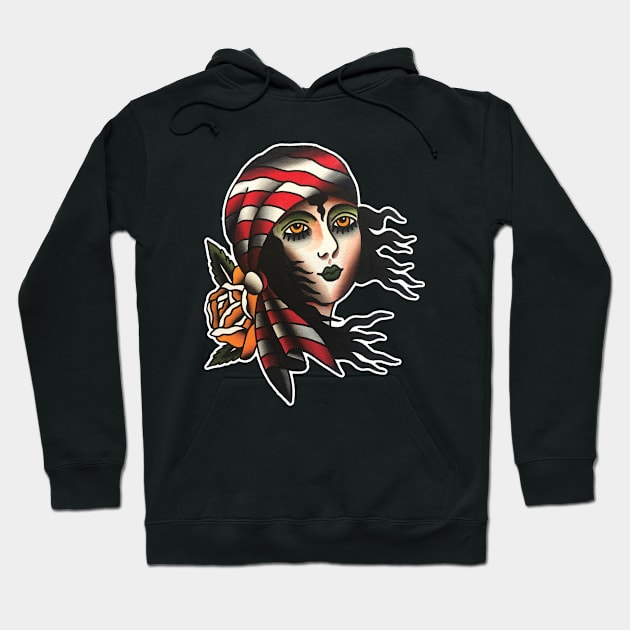 Pirate Lady Face Tattoo Design Hoodie by forevertruetattoo